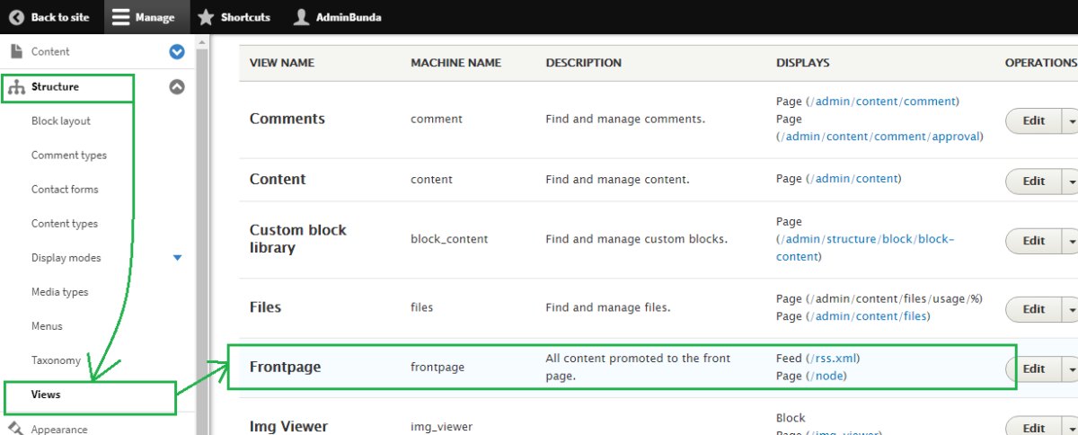 Drupal Admin Structure Views Frontpage Custom Grid