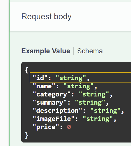 Swagger Request Body: DEFAULT Example Value Schema