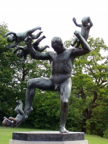 Just a Statue of a Man Fighting Babies