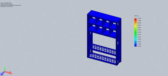 SOLIDWORKS SIMULATION ANIMATED DISPLACEMENT PLOT - BAT RACK Static 1 Displacement 1