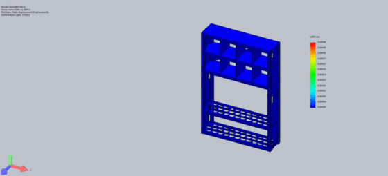 SOLIDWORKS SIMULATION ANIMATED DISPLACEMENT PLOT - BAT RACK Static 2 Displacement 1