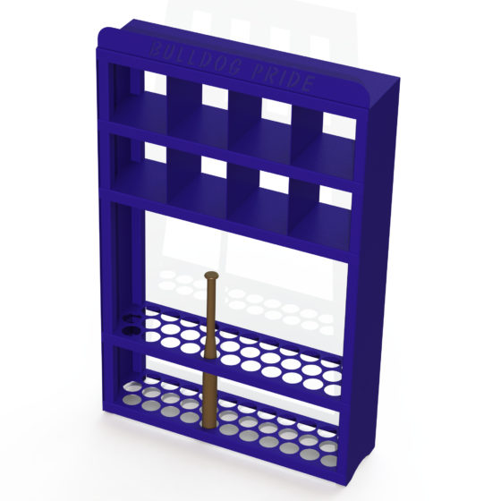 Rendering - Little League Dugout Baseball Bat and Helmet Rack 1