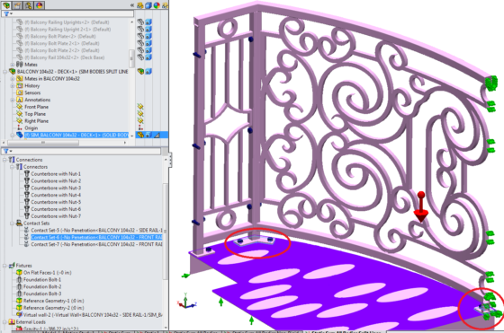 Curved Balcony SolidWorks Simulation Contact Set 2 - No Penetration