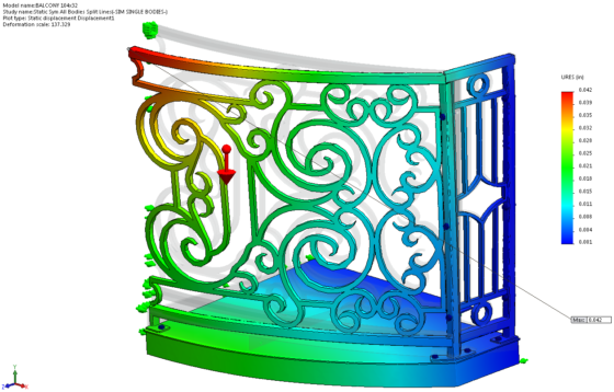 Curved Balcony SolidWorks Simulation NO PENETRATION Displacement Plot 1