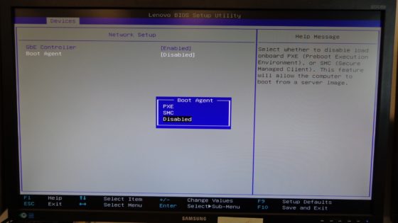 Fixing Lenovo ThinkStation M-2 Boot Disc 7 - BIOS Devices tab PXE screen