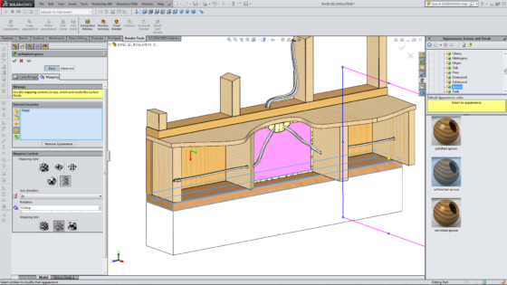SolidWorks PhotoView360 - Can't save Appearance Mappings: Some of the "Spruce" boards appear to have long grain, but in the PhotoView360 Render, they all have end grain
