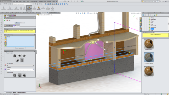 SolidWorks PhotoView360 - Can't save Appearance Mappings: Some of the "Spruce" boards appear to have long grain, but in the PhotoView360 Render, they all have end grain