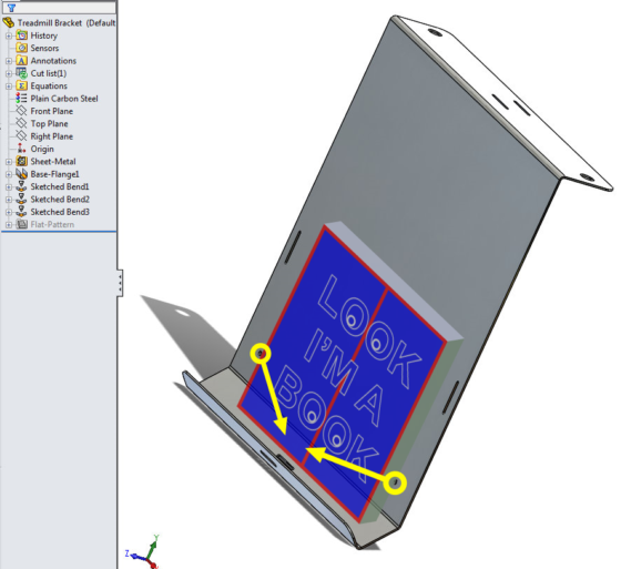 Treadmill Laptop Bracket design - formed sheet metal 1 book hold-downs