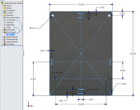 Treadmill Laptop Bracket design - formed sheet metal 1 flat pattern