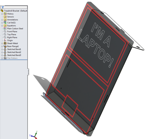 Treadmill Laptop Bracket design - formed sheet metal 1 laptop fitup