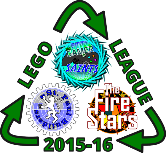 3 ST PAUL LEGO LEAGUE LOGOS - RECYCLING THEME - BLACK LINES