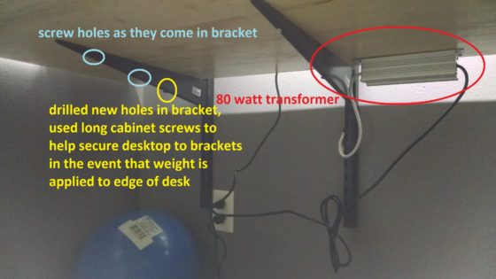 80 Watt Transformer driving 4 Meters of 5630 LEDs, screwed under desktop