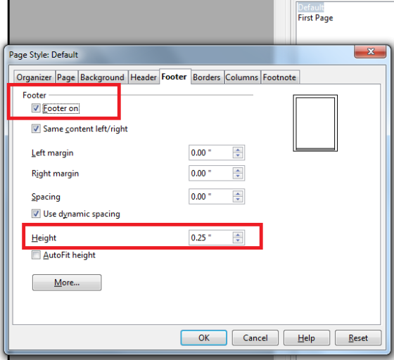 OO Writer - Page Style - Default 2 - Footer