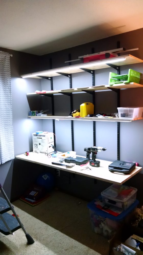 Pic of kids shelf bracket desk with LED strips in aluminum extrusions