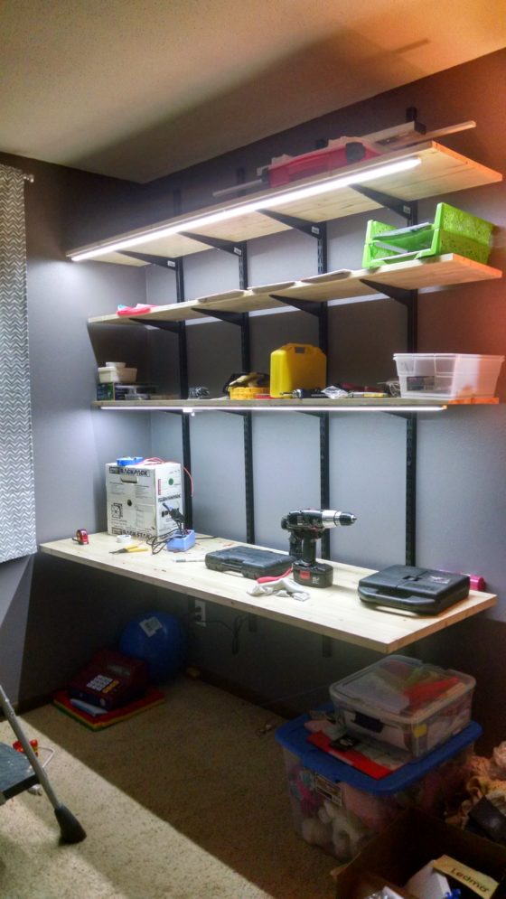 Pic of kids shelf bracket desk with LED strips in aluminum extrusions HDR