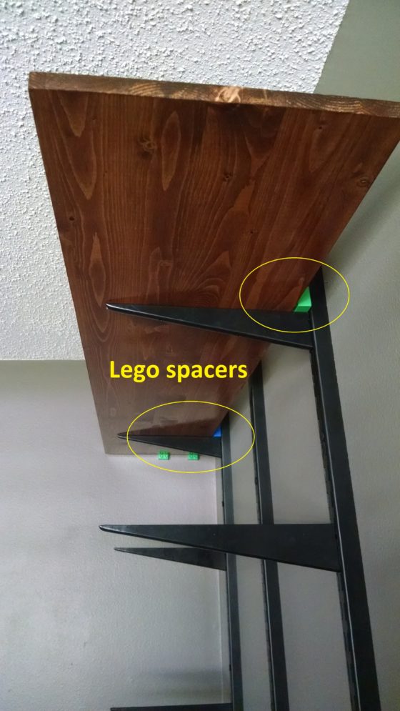 Space shelf with Duplo Lego before screwing to brackets 2