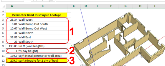 BAND JOIST FOAM BOARD INSULATION CALCULATOR - MEASURING FOR SQ FOOTAGE