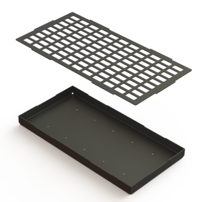 RENDERING - Assembly - Low Profile 2-pc Camping Grill - Ash Pan 29 x 15 x 2in