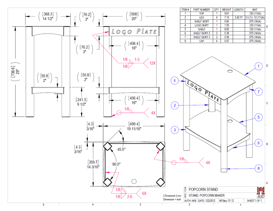 STAND, POPCORN MAKER - FABRICATION PRINT