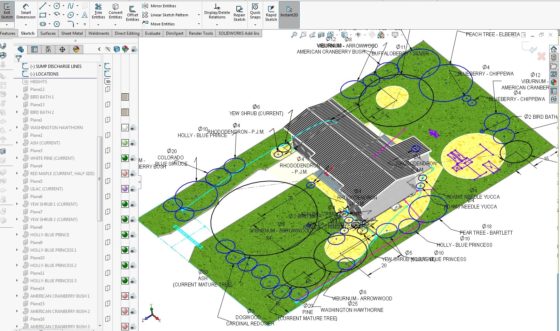 Landscaping Plan in CAD - Locating plants trees shrubs 2