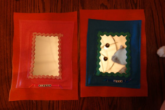 Cloth "Quiet Book" Pages, from Holly's latest hand-made children's activity books - Mirror Page: Who's that beautiful baby lookin' at me?