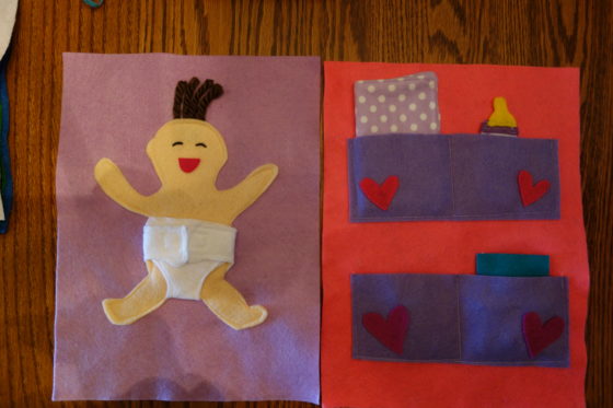 Cloth "Quiet Book" Pages, from Holly's latest hand-made children's activity books - Let's change the baby