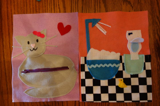 Cloth "Quiet Book" Pages, from Holly's latest hand-made children's activity books - Mamma and kittens splish splash and go potty