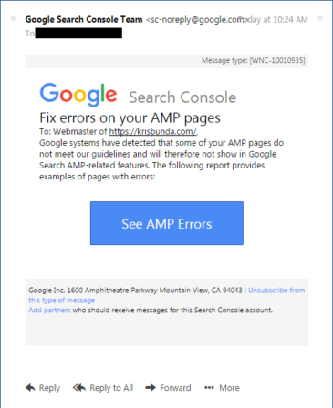 GOOGLE SEARCH CONSOLE - AMP Error Validation Email