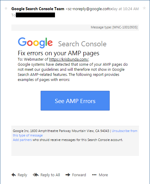 GOOGLE SEARCH CONSOLE - AMP Error Validation Email