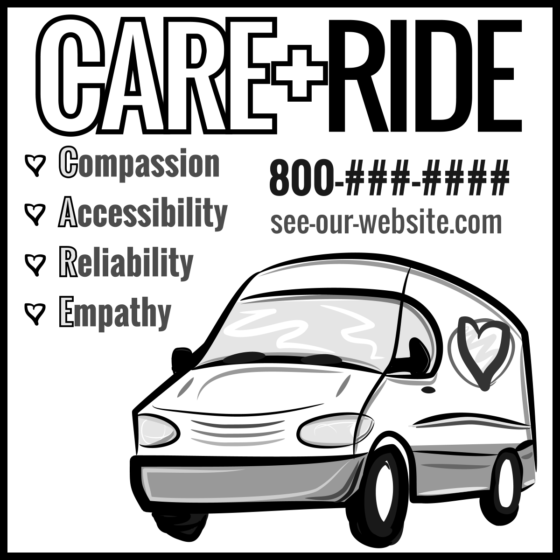 CARE RIDE LOGO - SQUARE SOCIAL ICON BW INFO 1200px
