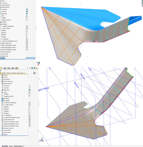CAD Surface Modeling - Creating Surface Bodies that will thicken