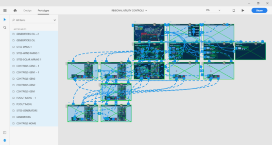 ENERGY UTILITY CONTROLS GUI MOCKUP IN ADOBE XD - LINKS MAPPING
